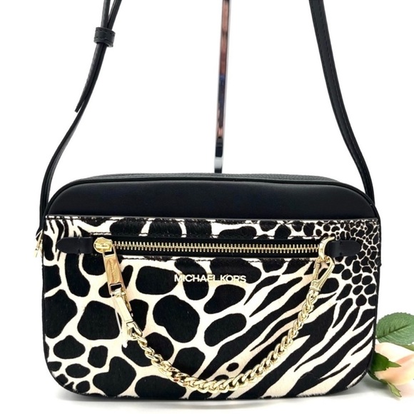Michael Kors Large EW Zip Chain CrossbodyBag Black/White